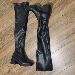Faux leather over-the-knee boots
